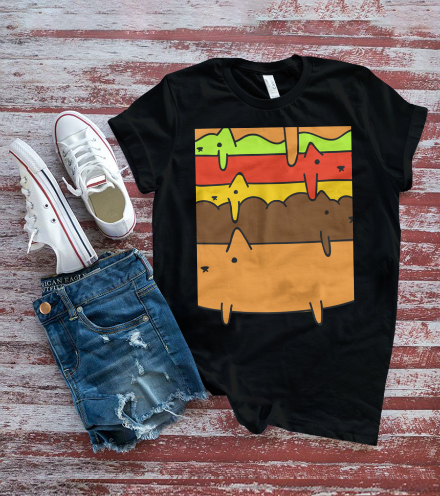 Cute Kawaii Cat Burger Layers Adorable Cheese Hamburger T-Shirt
