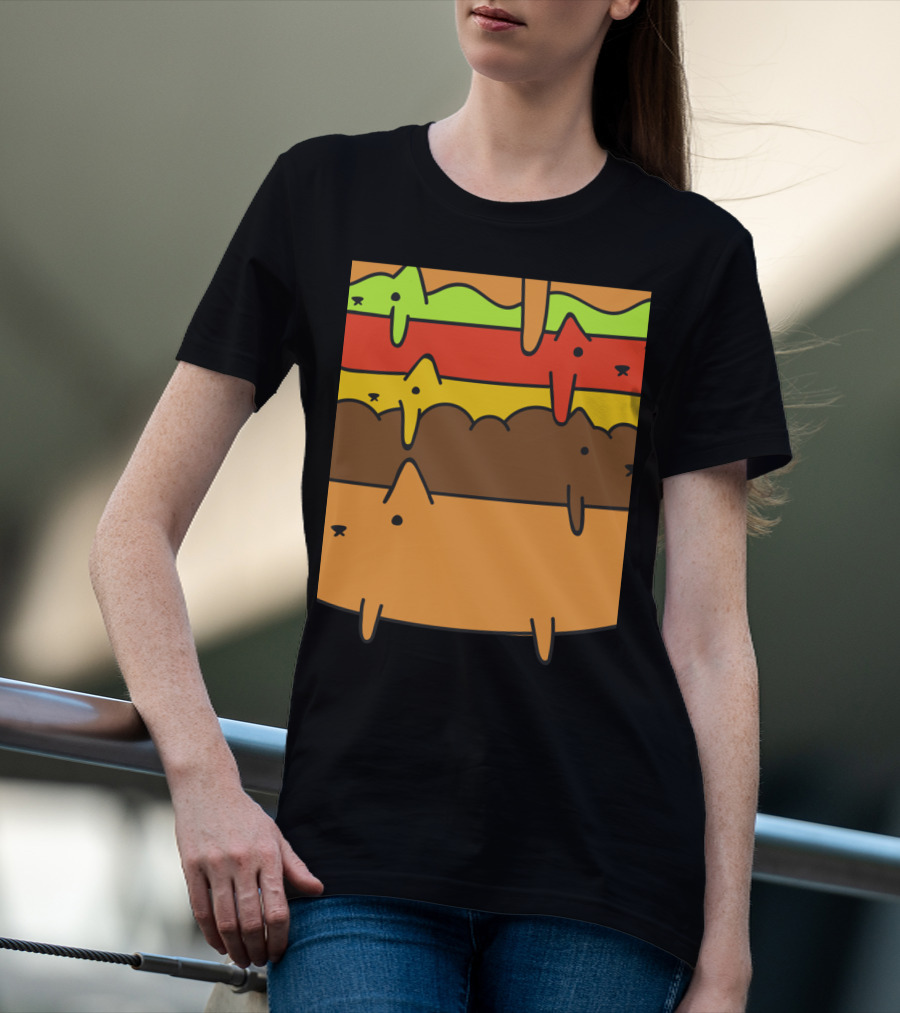 Cute Kawaii Cat Burger Layers Adorable Cheese Hamburger T-Shirt