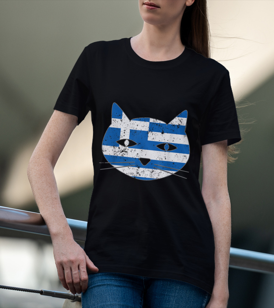 Greek Flag Cat Head Design For Cat Lovers T-Shirt