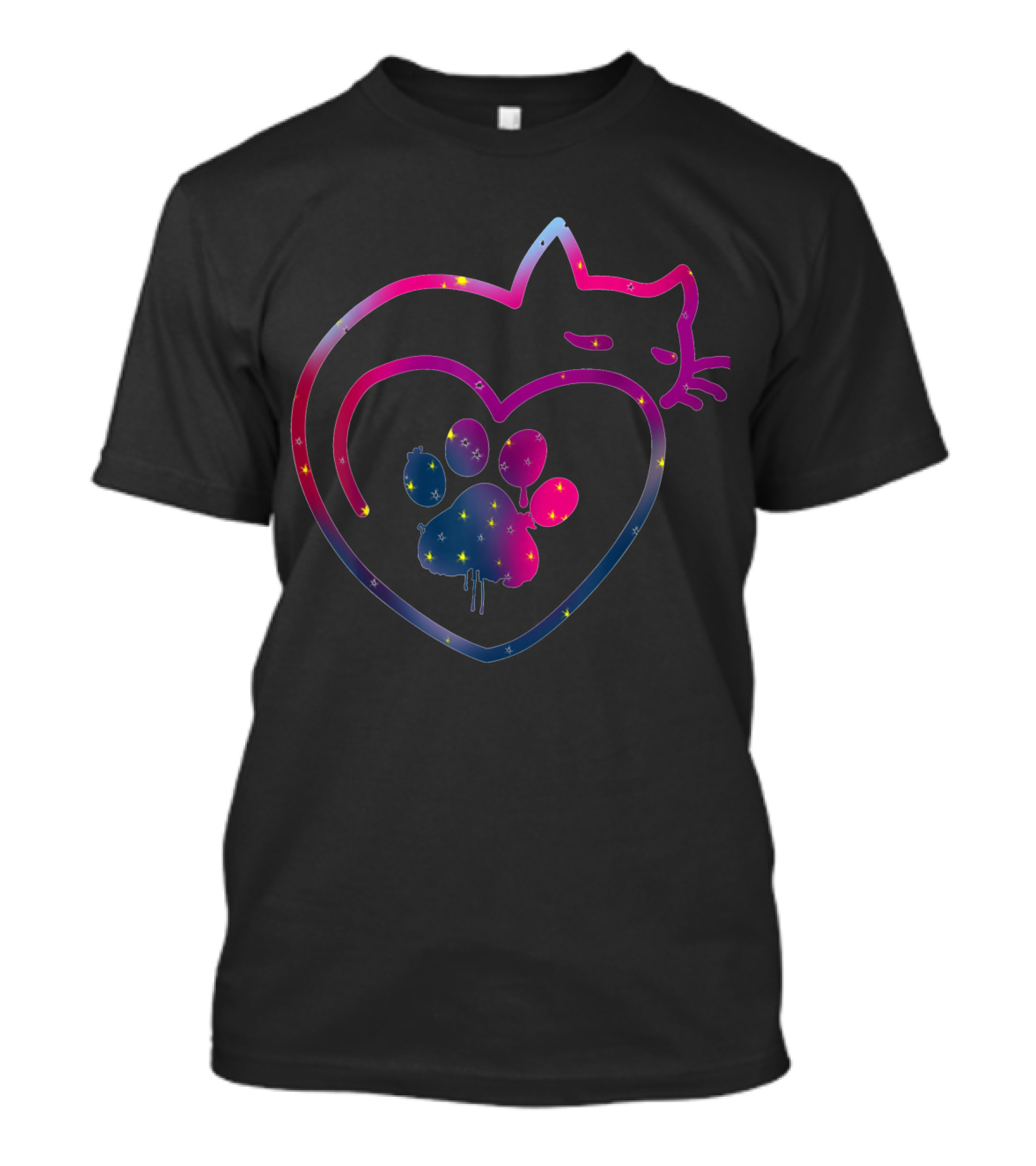Cute Colorful Cat And Paw Heart Design For Kitty Lovers T-Shirt