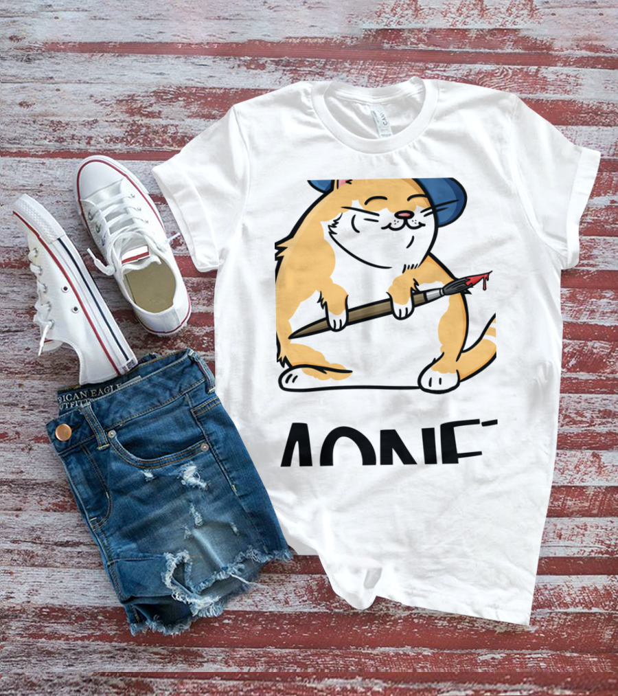 Funny Cat French Artist As Feline Claude Monet Parody With Paintbrush And Beret T-Shirt