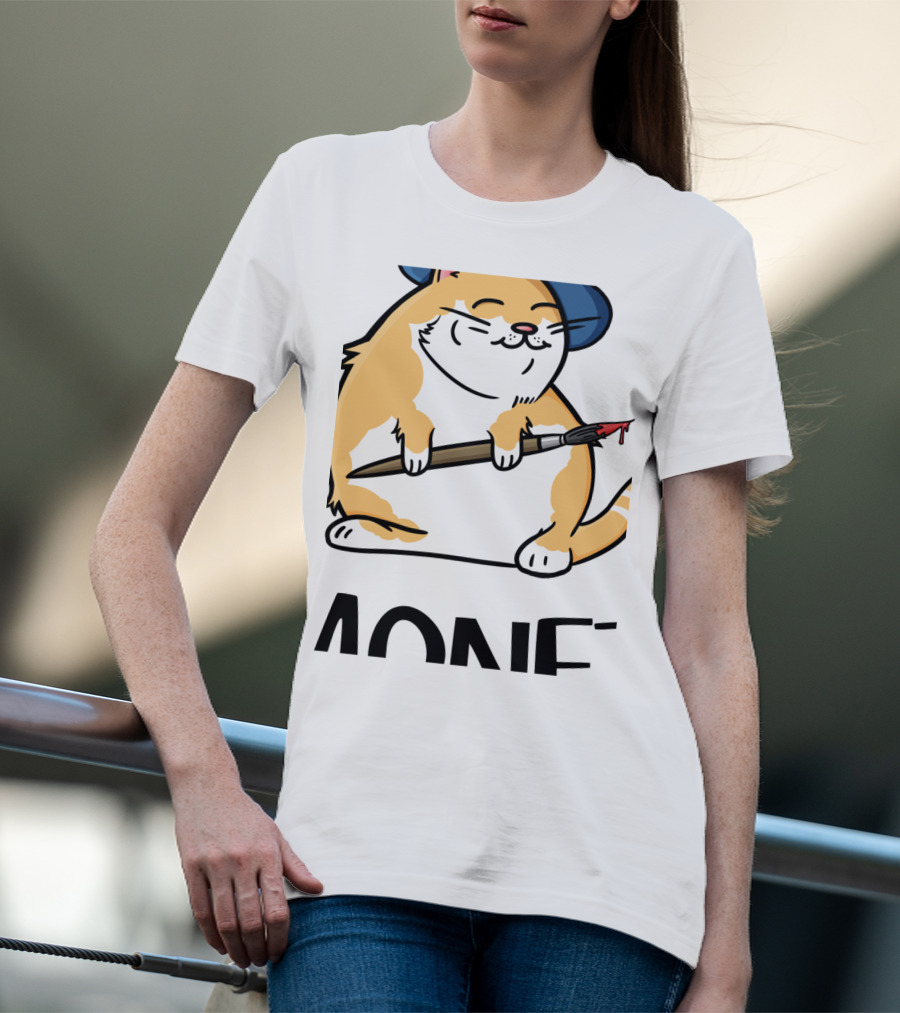 Funny Cat French Artist As Feline Claude Monet Parody With Paintbrush And Beret T-Shirt