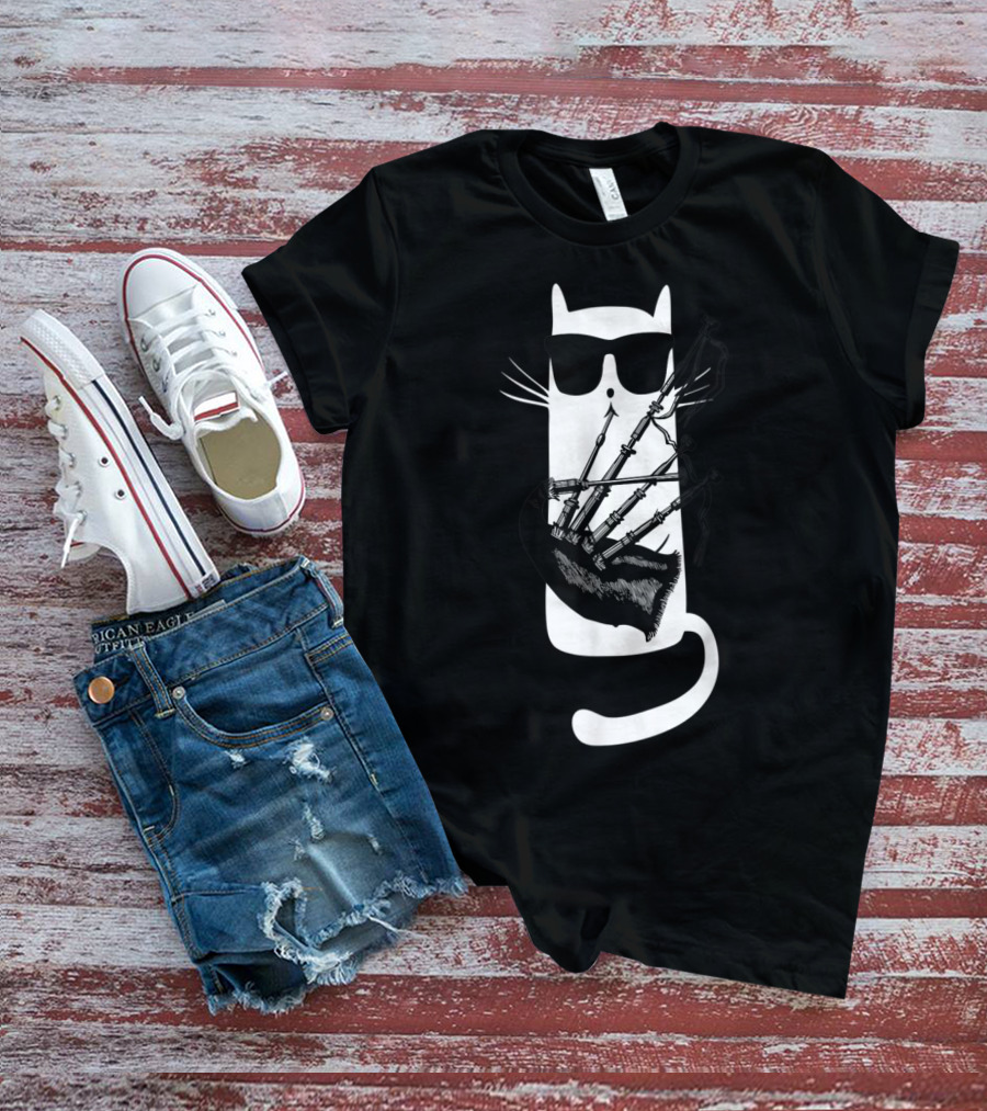 Cat In Sunglasses Playing Bagpipes T-Shirt