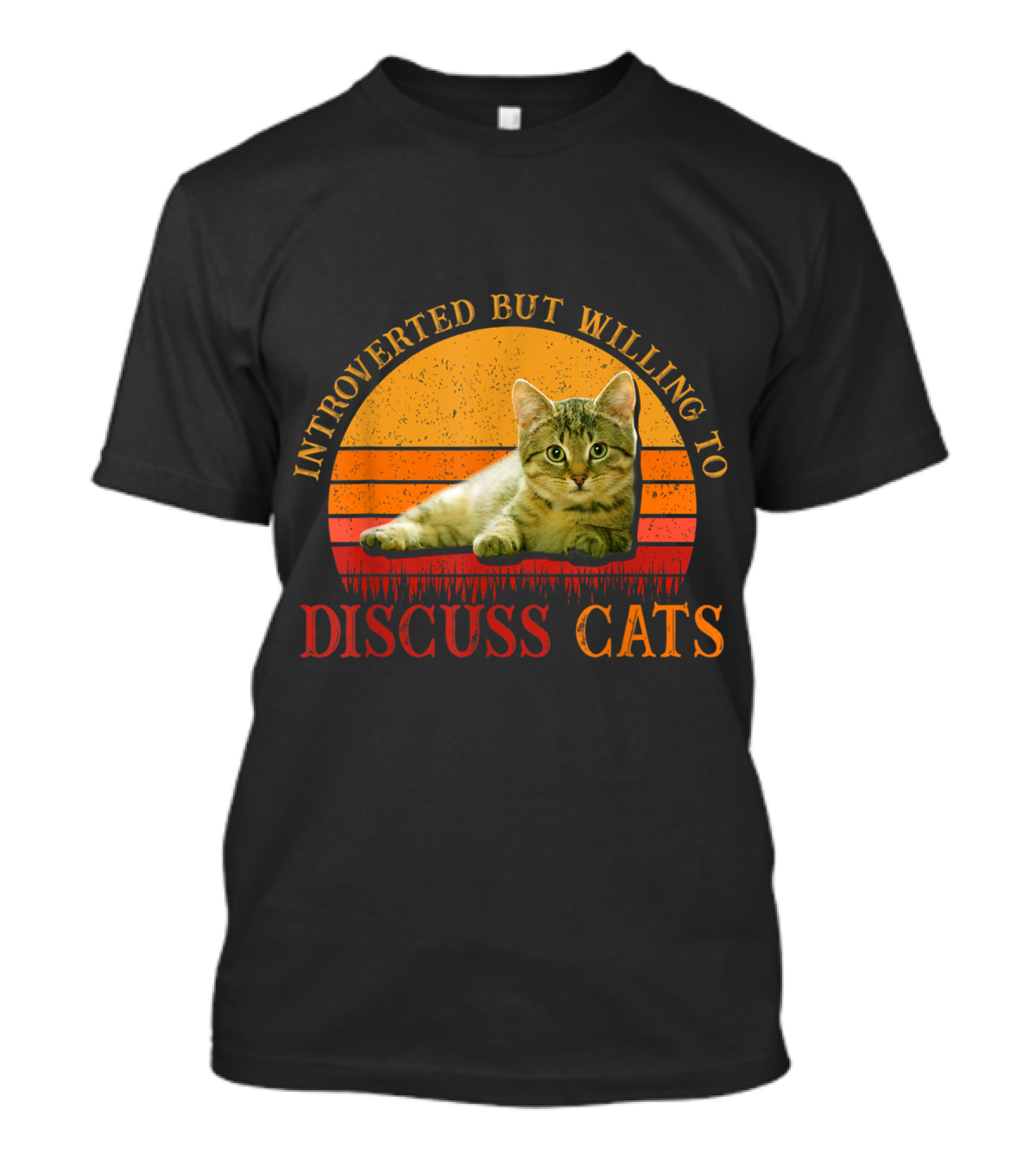 Introverted But Willing To Discuss Cats With Vintage Sunset Cat T-Shirt