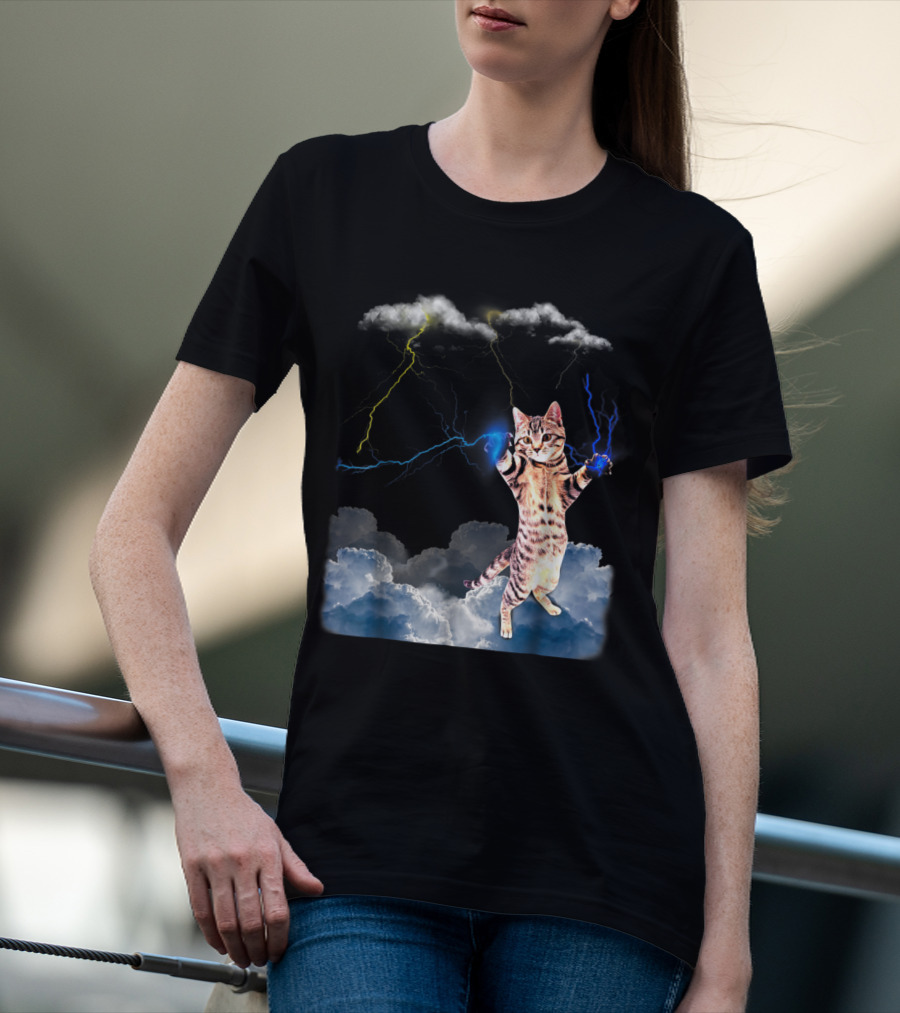 Lightning Cat With Stormy Clouds And Electric Bolts T-Shirt