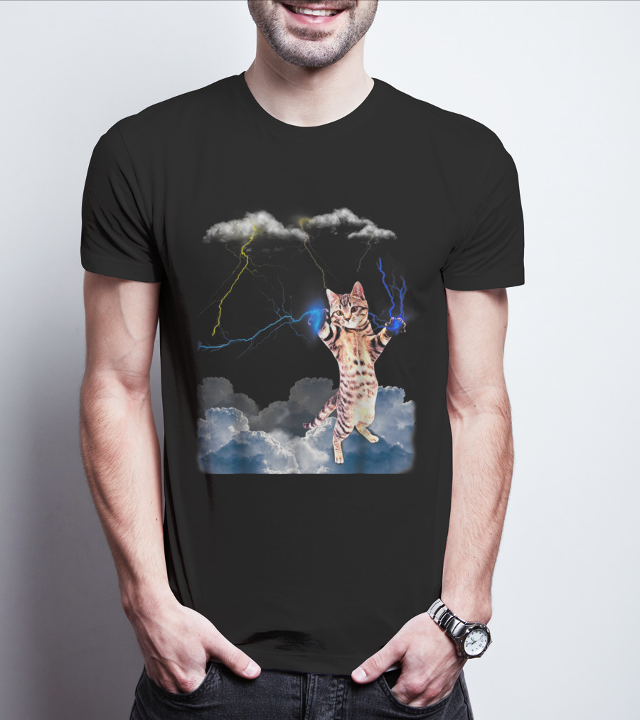 Lightning Cat With Stormy Clouds And Electric Bolts T-Shirt