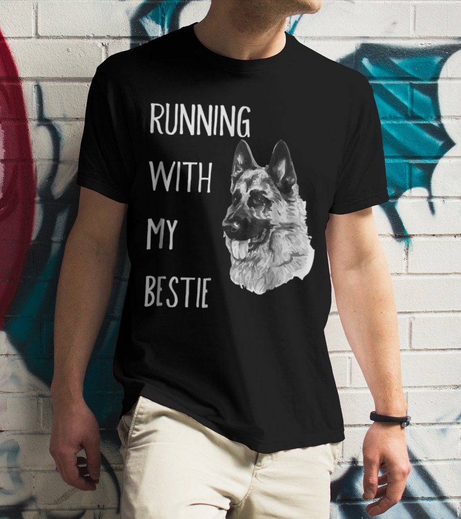 Running With My Bestie German Shepherd Dog For Runners T-Shirt
