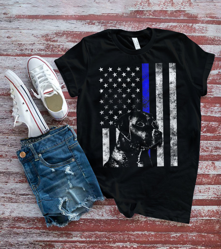 Thin Blue Line Flag K9 Labrador Retriever Police Dog American Flag T-Shirt