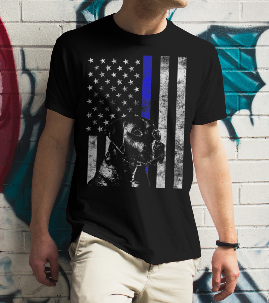 Thin Blue Line Flag K9 Labrador Retriever Police Dog American Flag T-Shirt