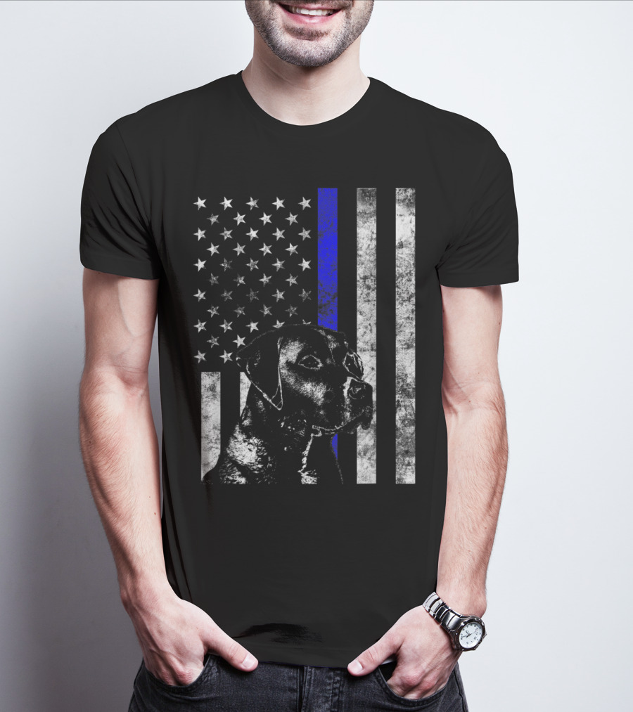Thin Blue Line Flag K9 Labrador Retriever Police Dog American Flag T-Shirt