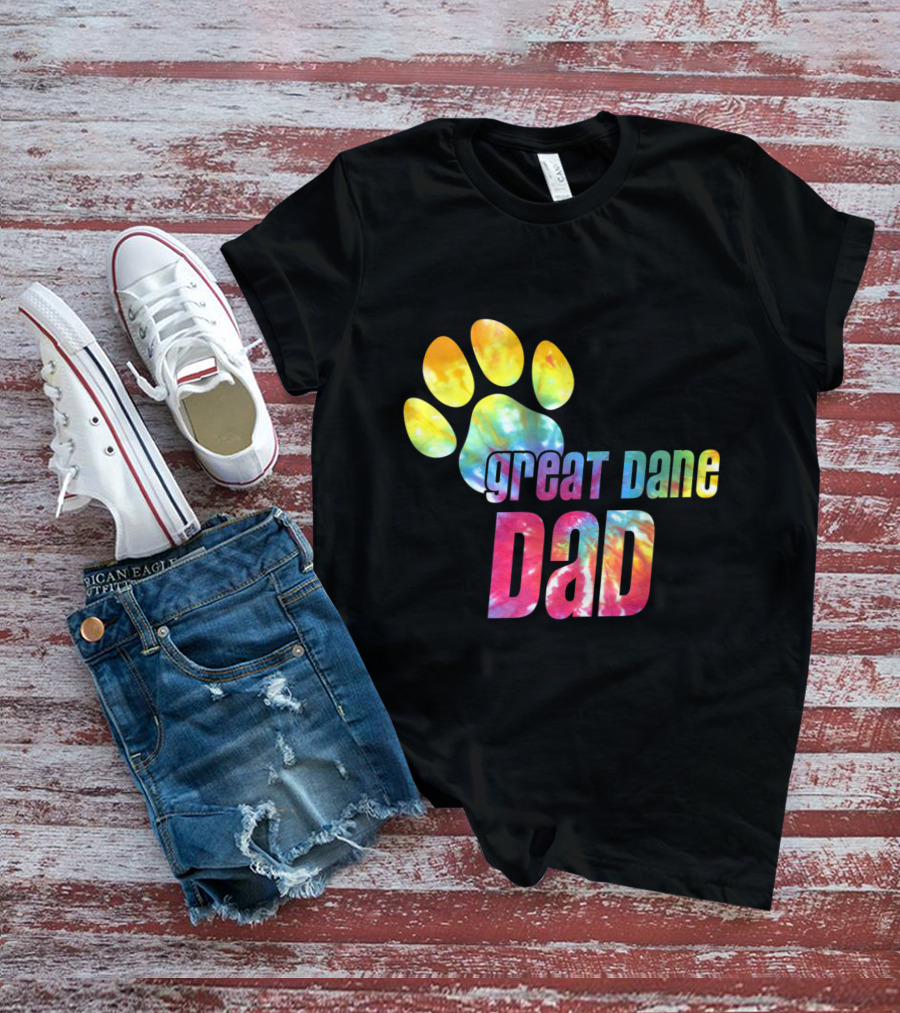 Great Dane Dad Tie Dye Paw Father's Day Dog Lovers T-Shirt