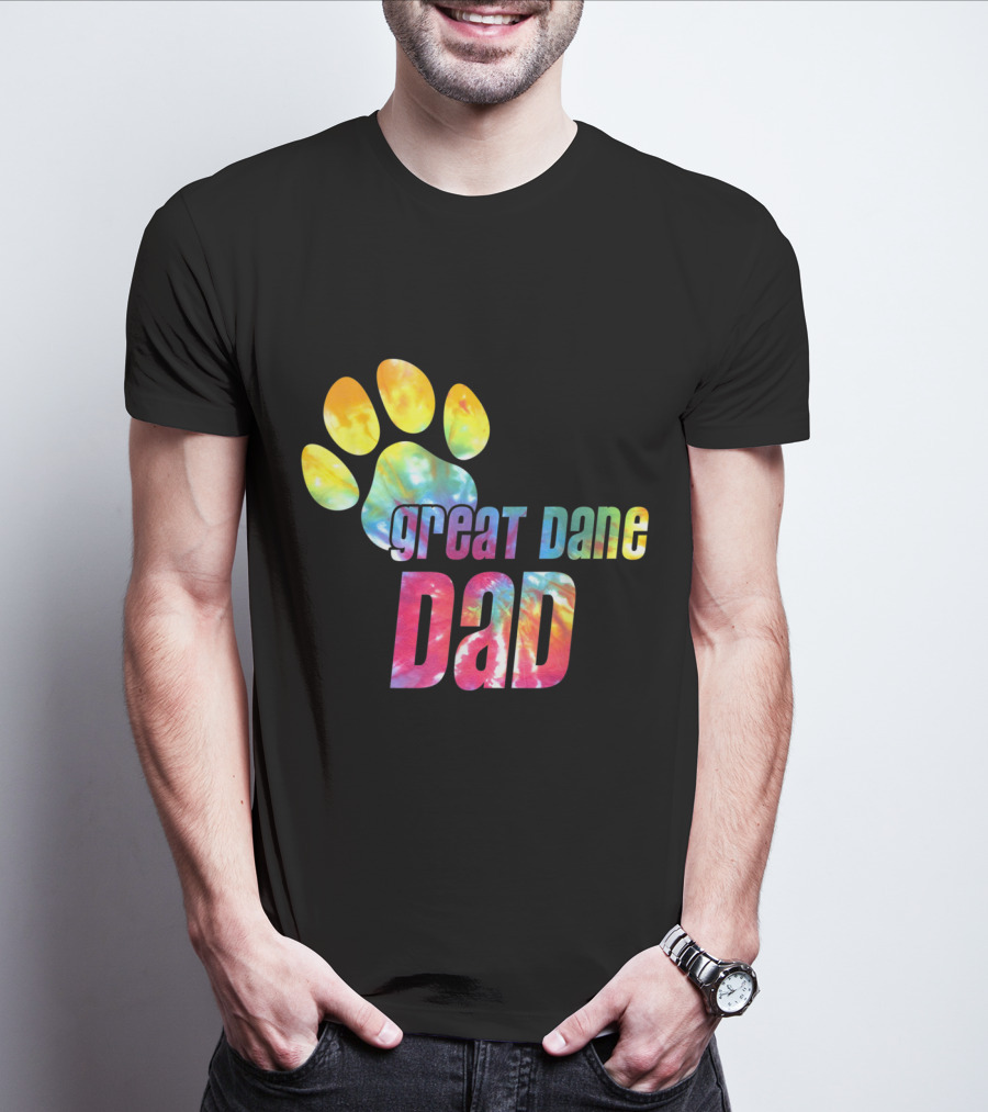 Great Dane Dad Tie Dye Paw Father's Day Dog Lovers T-Shirt