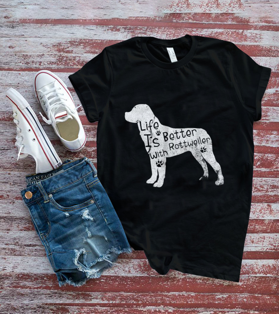 Vintage Life Is Better With Rottweiler Dog Funny Puppy Lover T-Shirt