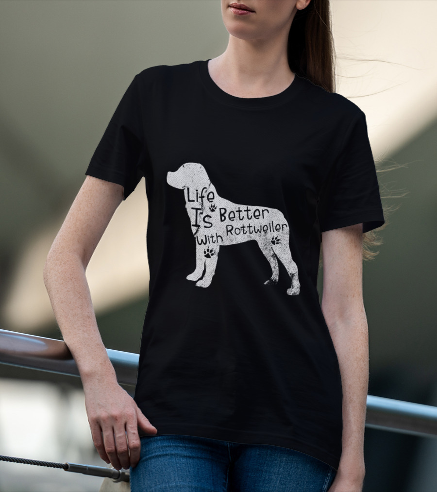 Vintage Life Is Better With Rottweiler Dog Funny Puppy Lover T-Shirt