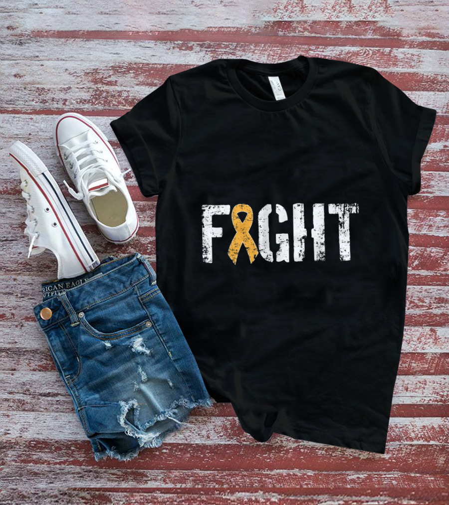 Fight Leukemia Cancer Awareness Ribbon In Military T-Shirt