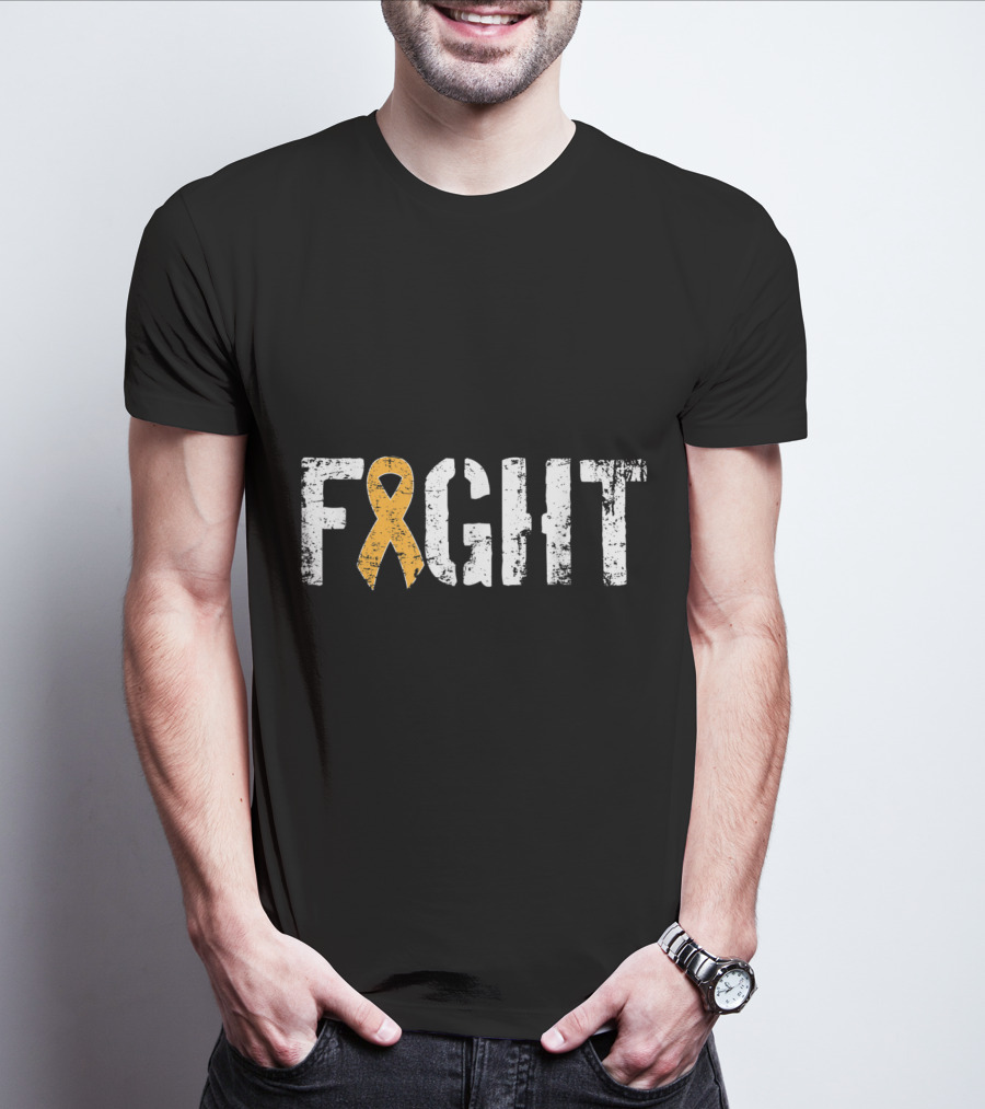 Fight Leukemia Cancer Awareness Ribbon In Military T-Shirt