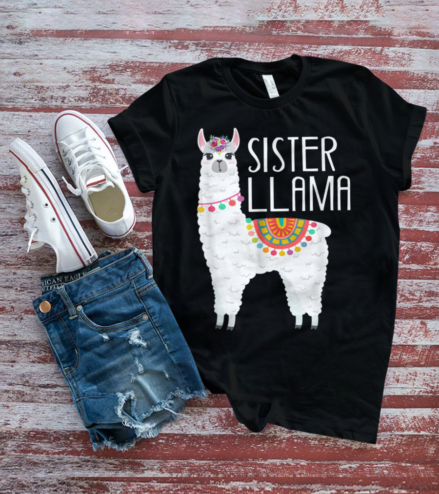 Sister Llama Funny Flower Crown Colorful Blanket T-Shirt