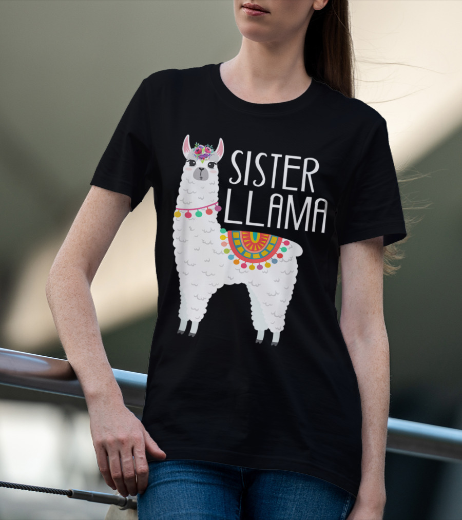 Sister Llama Funny Flower Crown Colorful Blanket T-Shirt