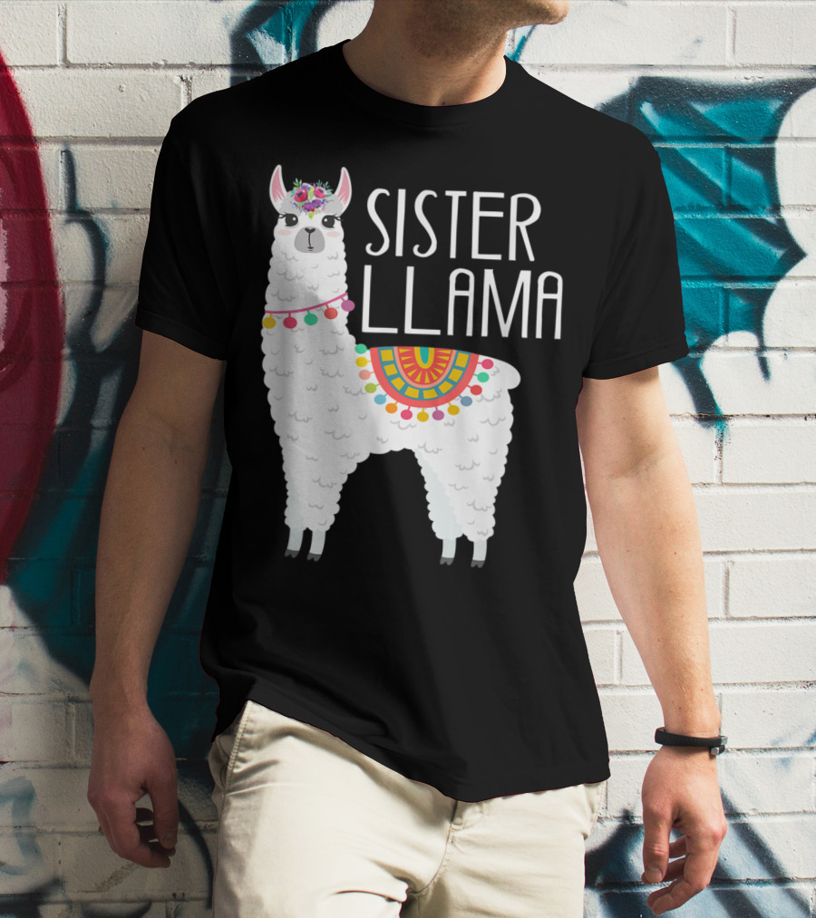 Sister Llama Funny Flower Crown Colorful Blanket T-Shirt