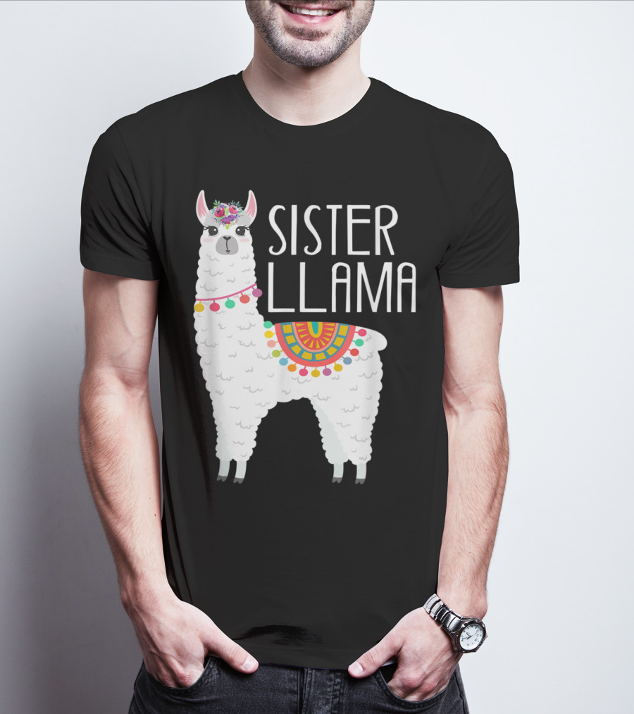 Sister Llama Funny Flower Crown Colorful Blanket T-Shirt