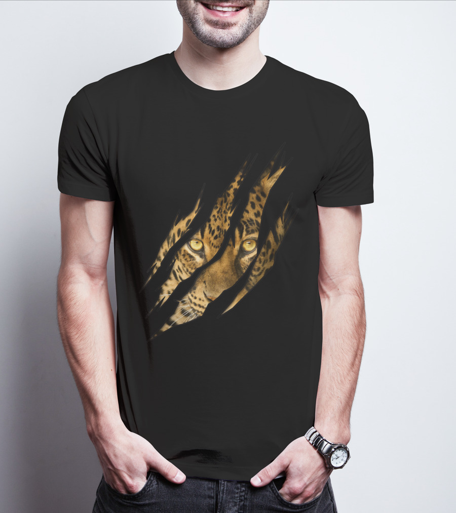 Leopard Cheetah Tiger Leopard Face Lion Cat Scratch Eyes T-Shirt