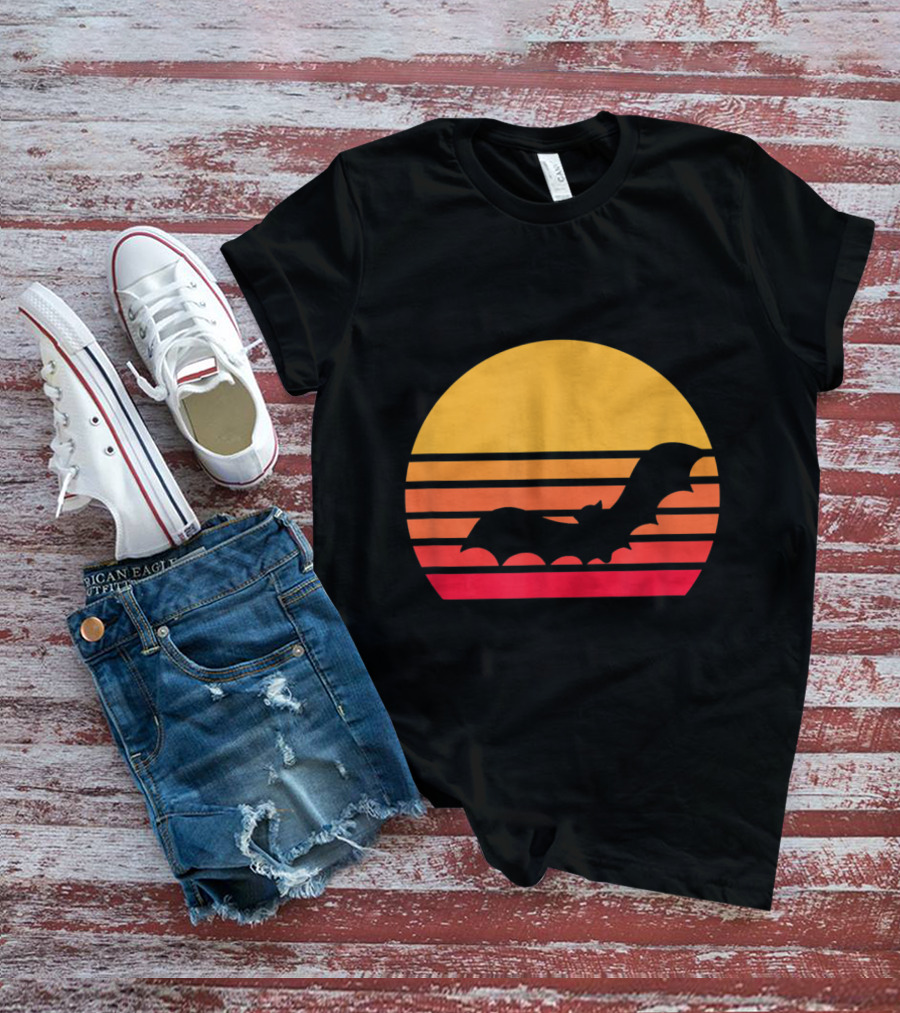 Vintage Sunset Halloween Bat Vampire T-Shirt