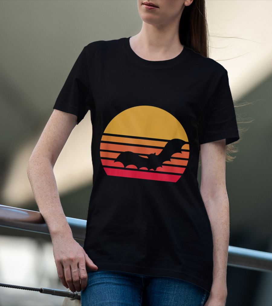 Vintage Sunset Halloween Bat Vampire T-Shirt