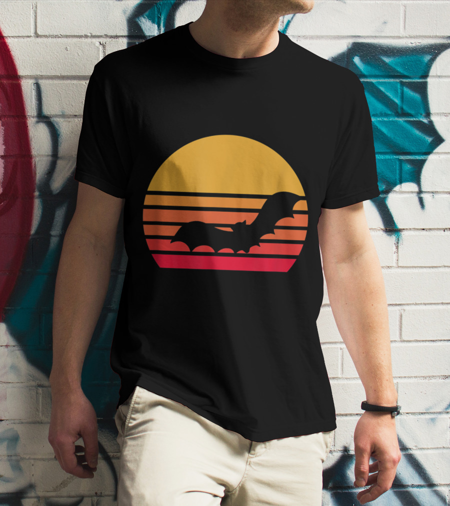 Vintage Sunset Halloween Bat Vampire T-Shirt