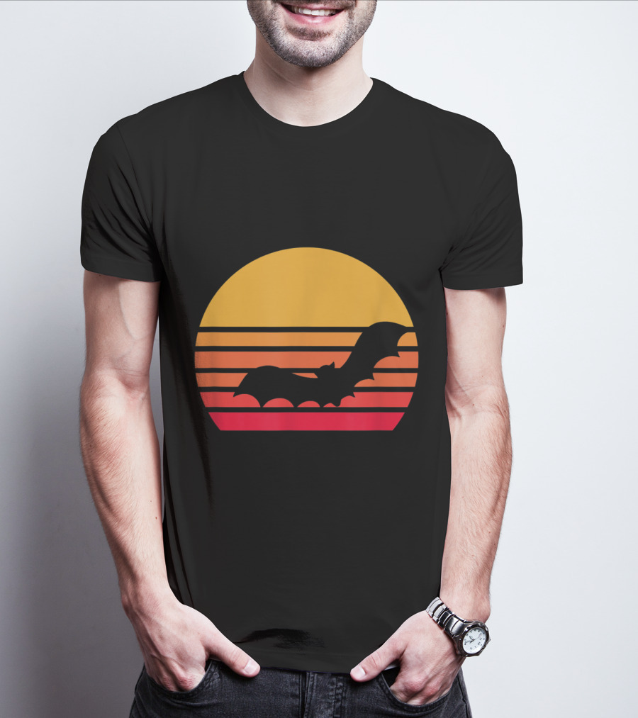 Vintage Sunset Halloween Bat Vampire T-Shirt