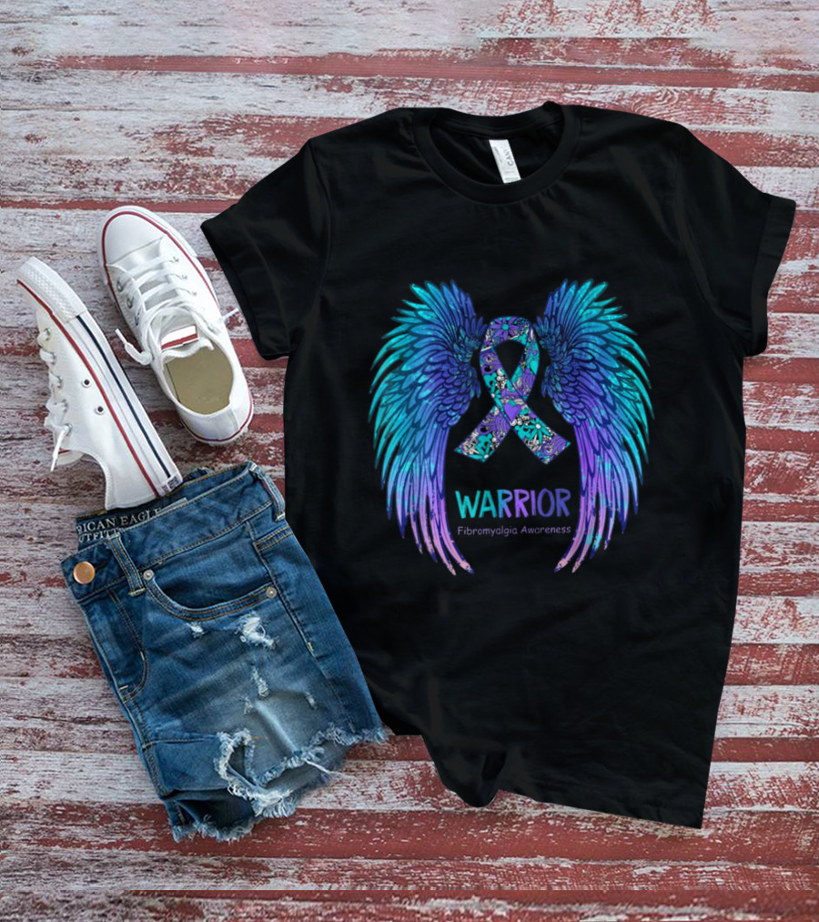 Warrior Angel Wings Fibromyalgia Awareness T-Shirt