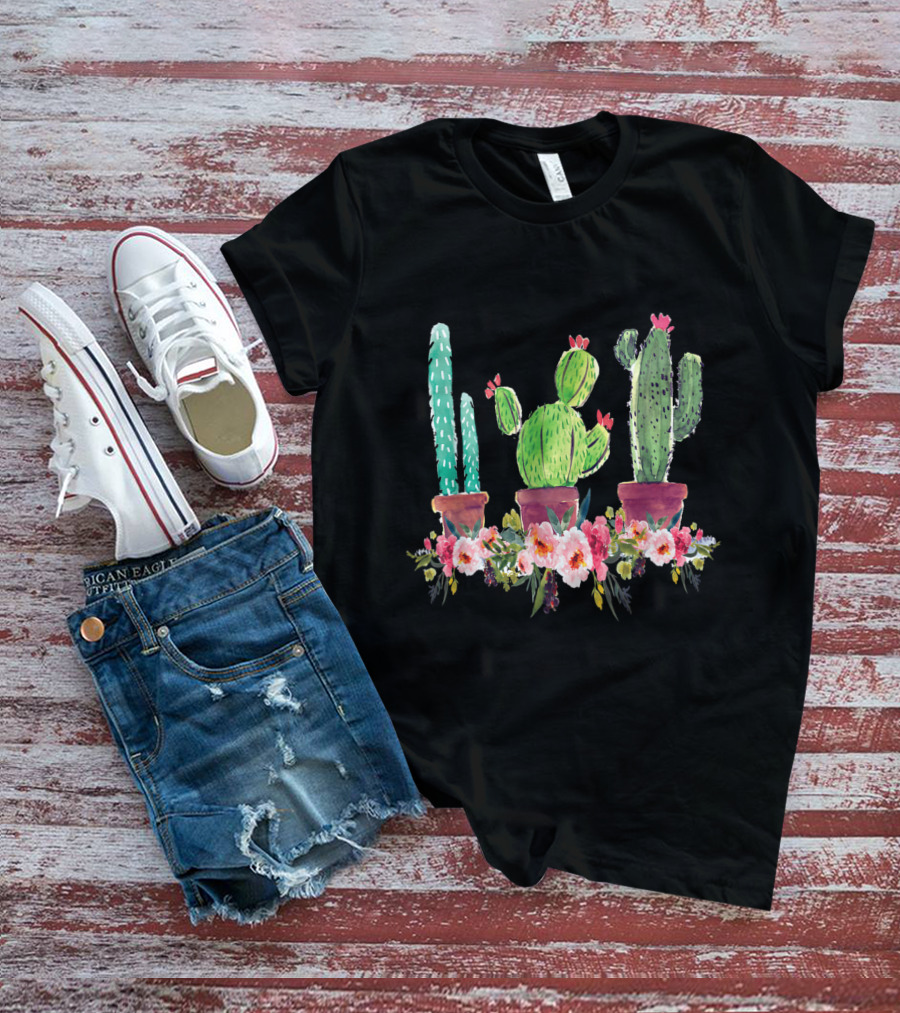 Cute Blooming Cacti Succulents Lover With Flowers T-Shirt