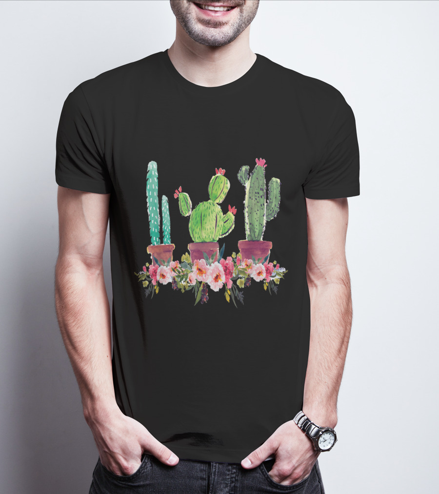 Cute Blooming Cacti Succulents Lover With Flowers T-Shirt