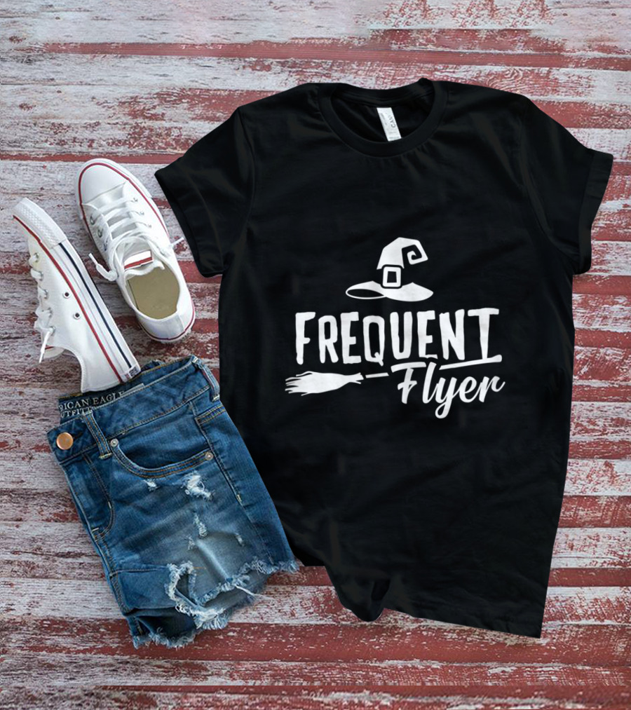 Frequent Flyer Witch Hat Broomstick Halloween Party T-Shirt