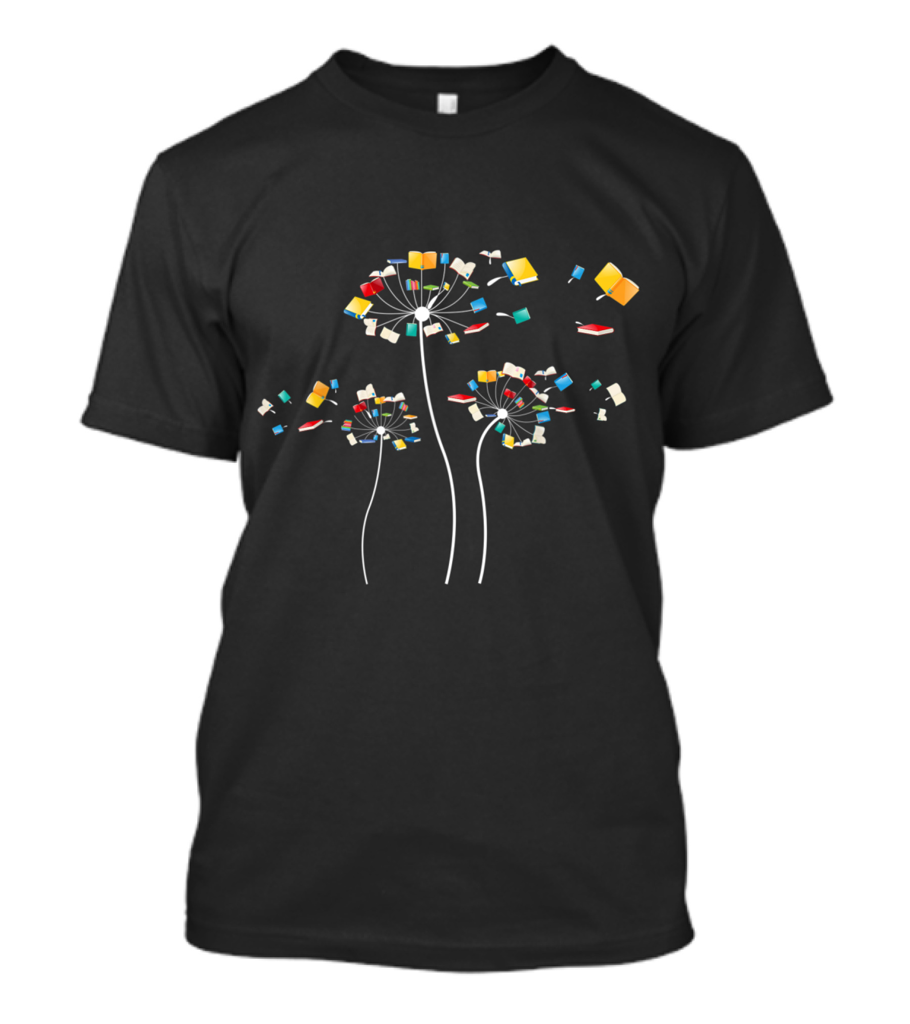 Floral Dandelion Books Fly Reading Fan T-Shirt