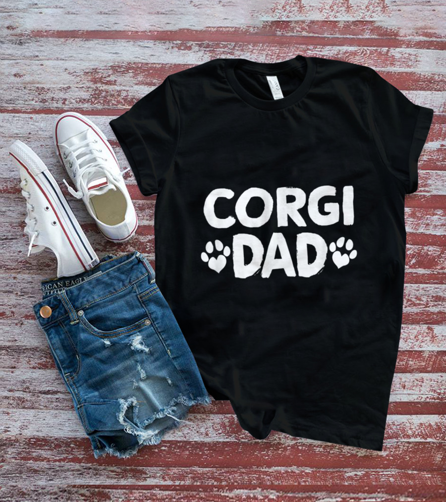 Corgi Dad Paw Print Heart T-Shirt