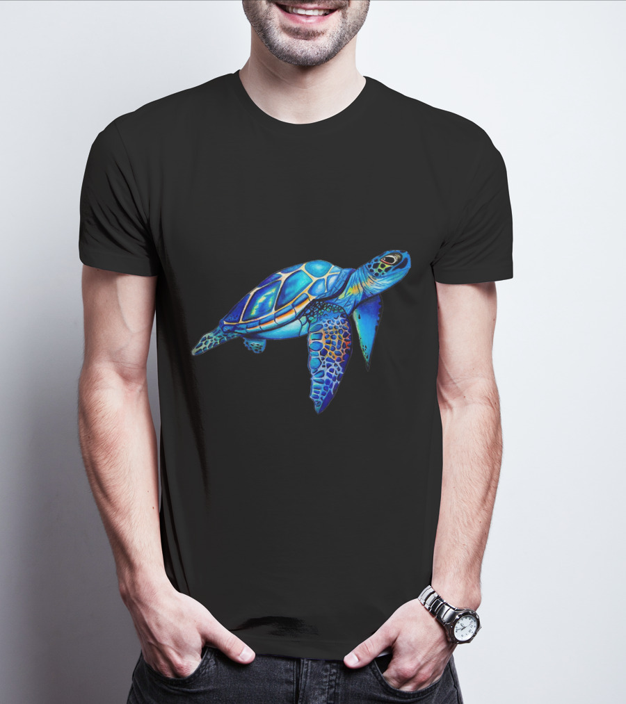 Cute Watercolor Blue Sea Turtle Hawaiian Honu Image T-Shirt