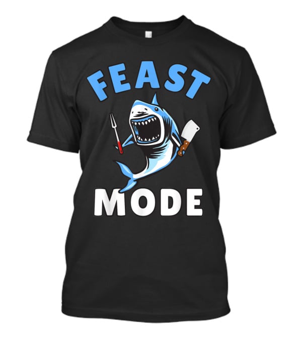 Feast Mode Great White Shark Cartoon Thanksgiving Kids T-Shirt