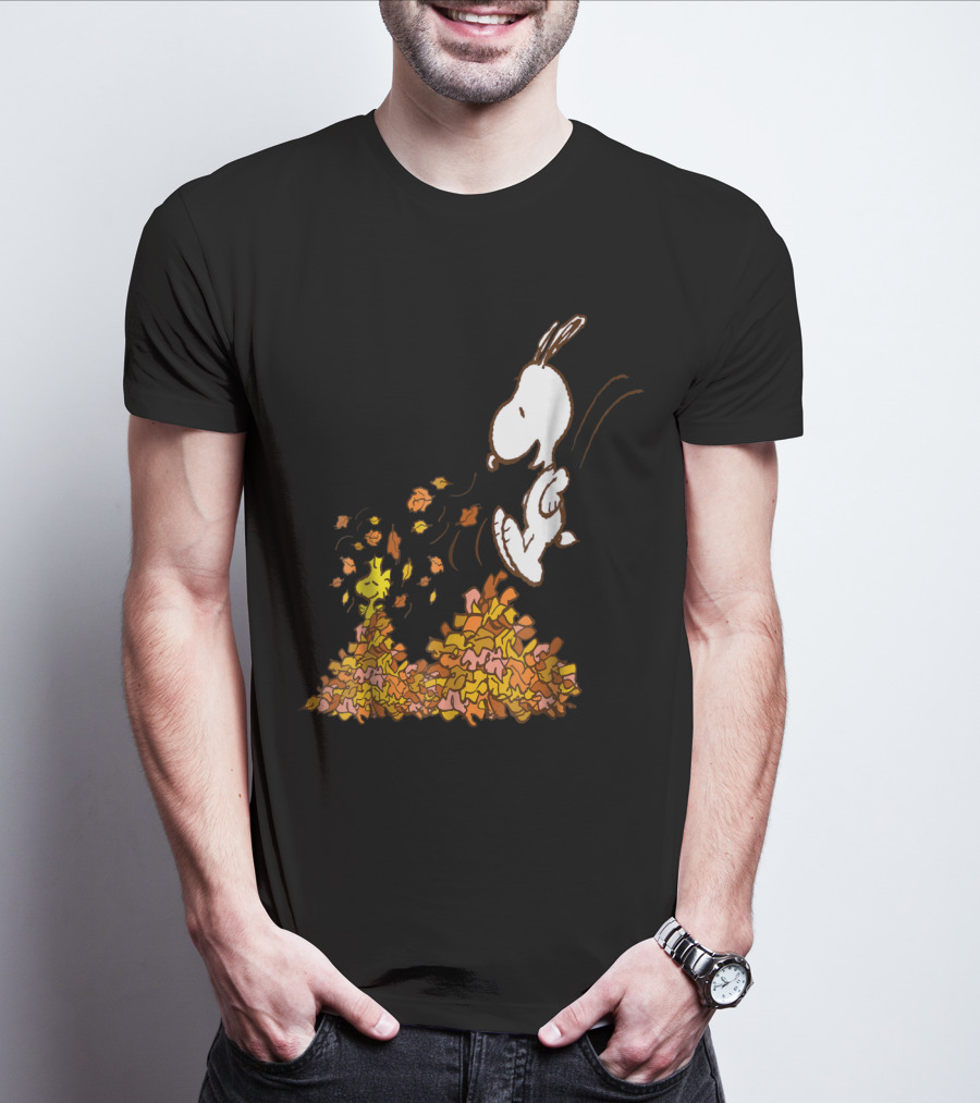 Funny Snoopy Jumping Into Leaves Peanuts Charlie Brown T-Shirt