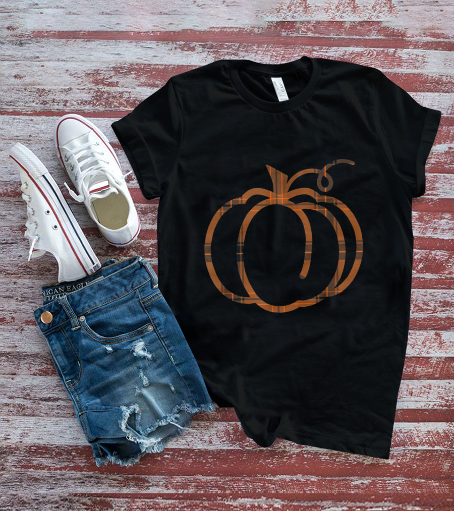 Thanksgiving Turkey Happy Thanksgiving Halloween Pumpkin Plaid Pumpkin T-Shirt