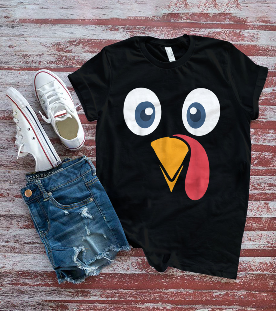 Thanksgiving Turkey Face Cartoon Eyes Beak And Snood T-Shirt