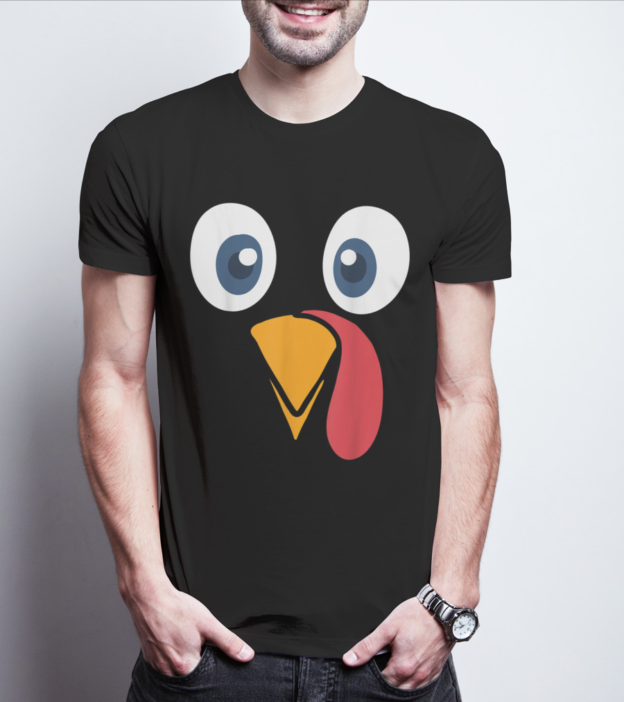 Thanksgiving Turkey Face Cartoon Eyes Beak And Snood T-Shirt