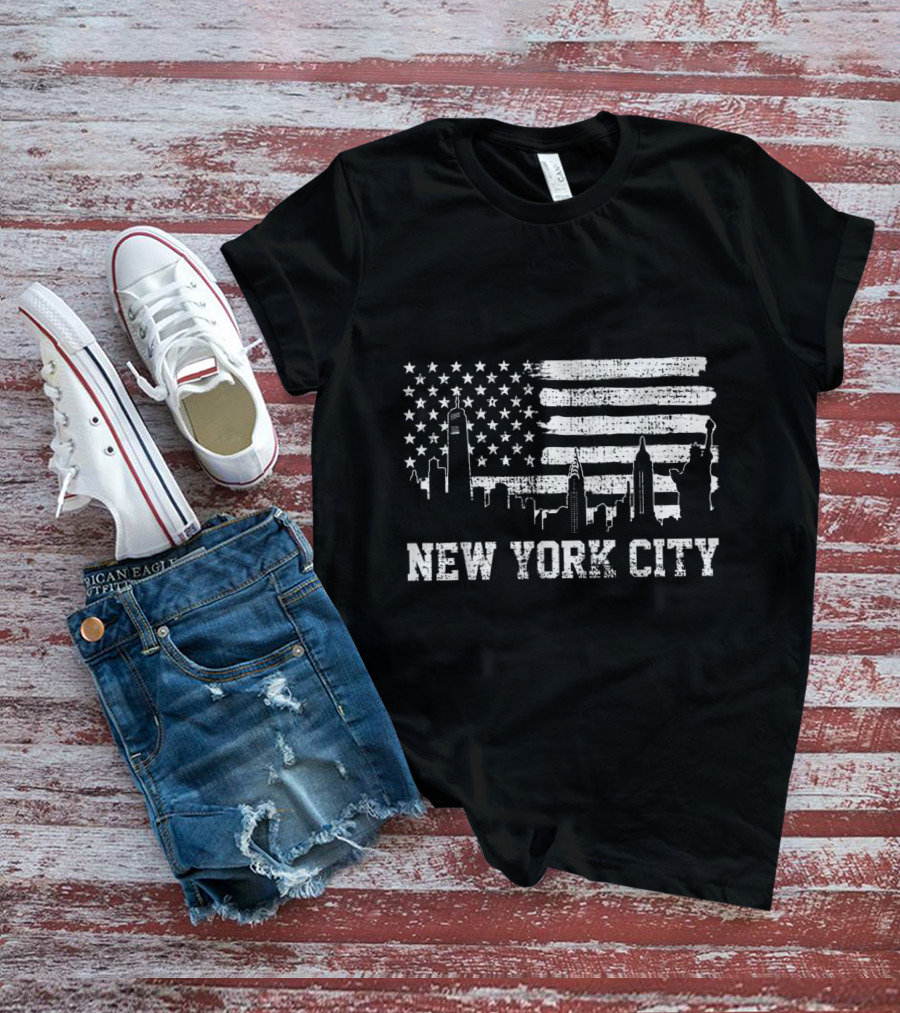 New York City Skyline American Flag Big Apple Trip Souvenir T-Shirt