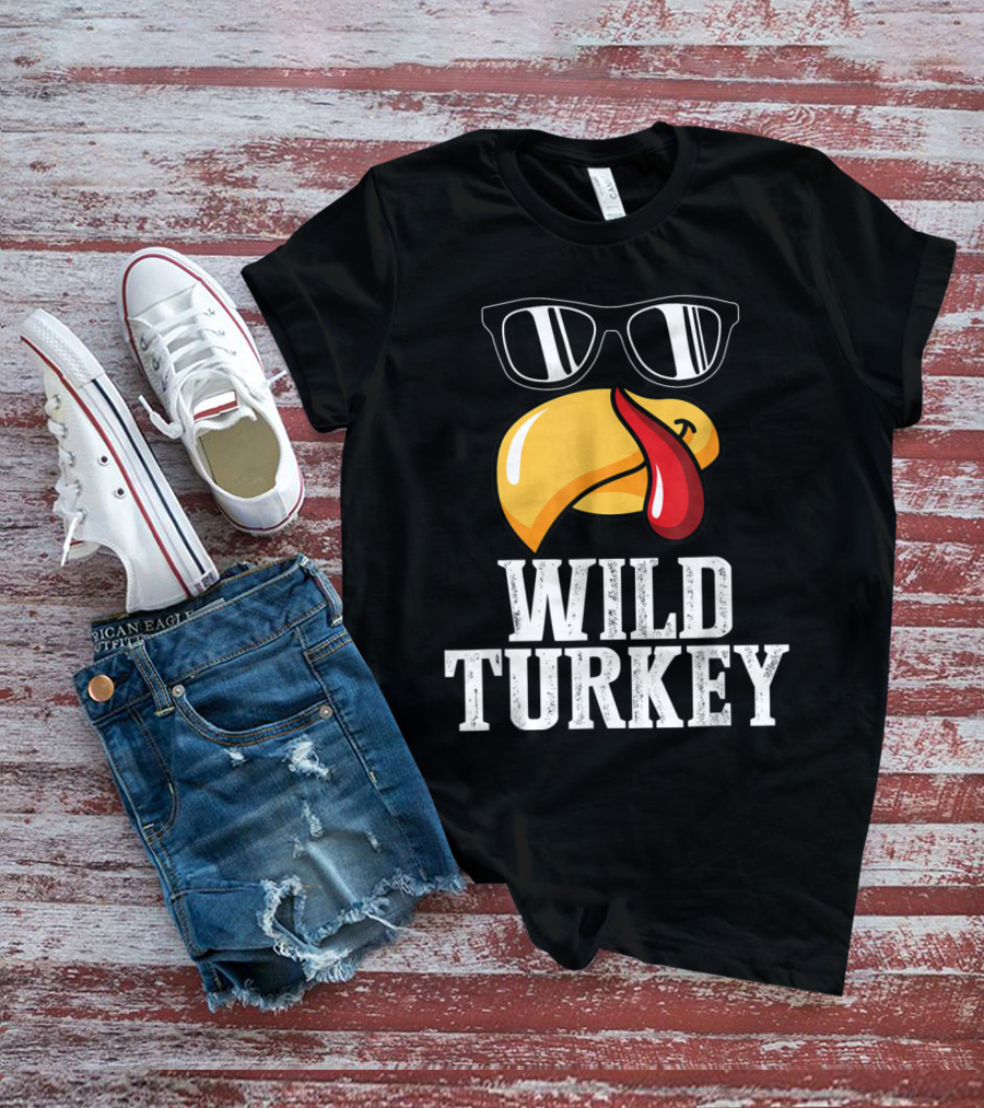 Wild Turkey Funny Sunglasses Tongue Thanksgiving Turkey Lover T-Shirt
