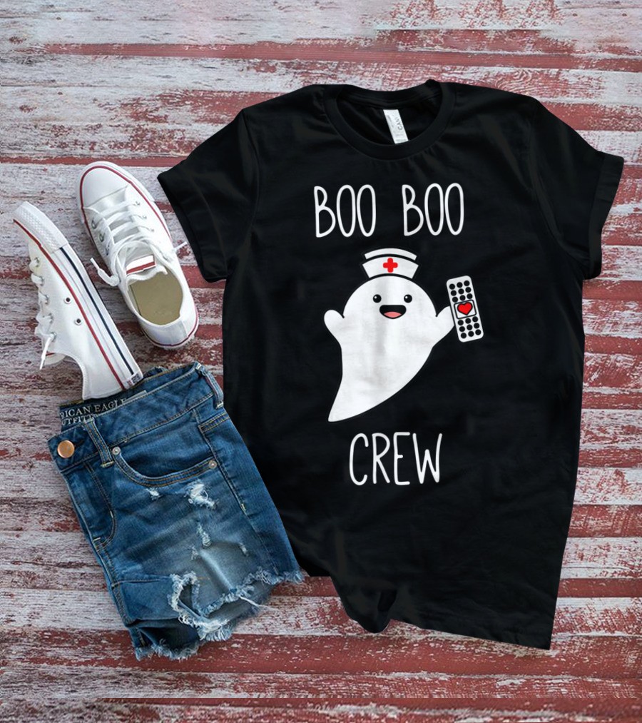 Boo Boo Crew Halloween Nurse Ghost With Nurse Cap And Heart Bandage T-Shirt