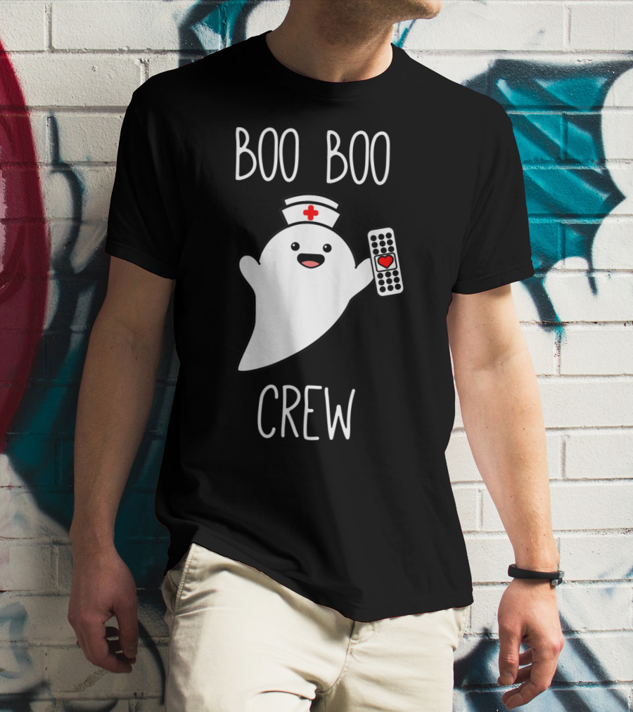 Boo Boo Crew Halloween Nurse Ghost With Nurse Cap And Heart Bandage T-Shirt