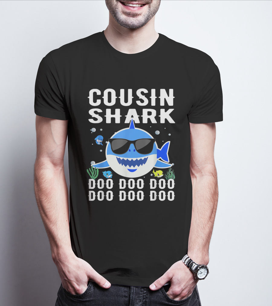 Cousin Shark Sunglasses Doo Doo Doo Baby Mommy Kids Cute Cartoon T-Shirt