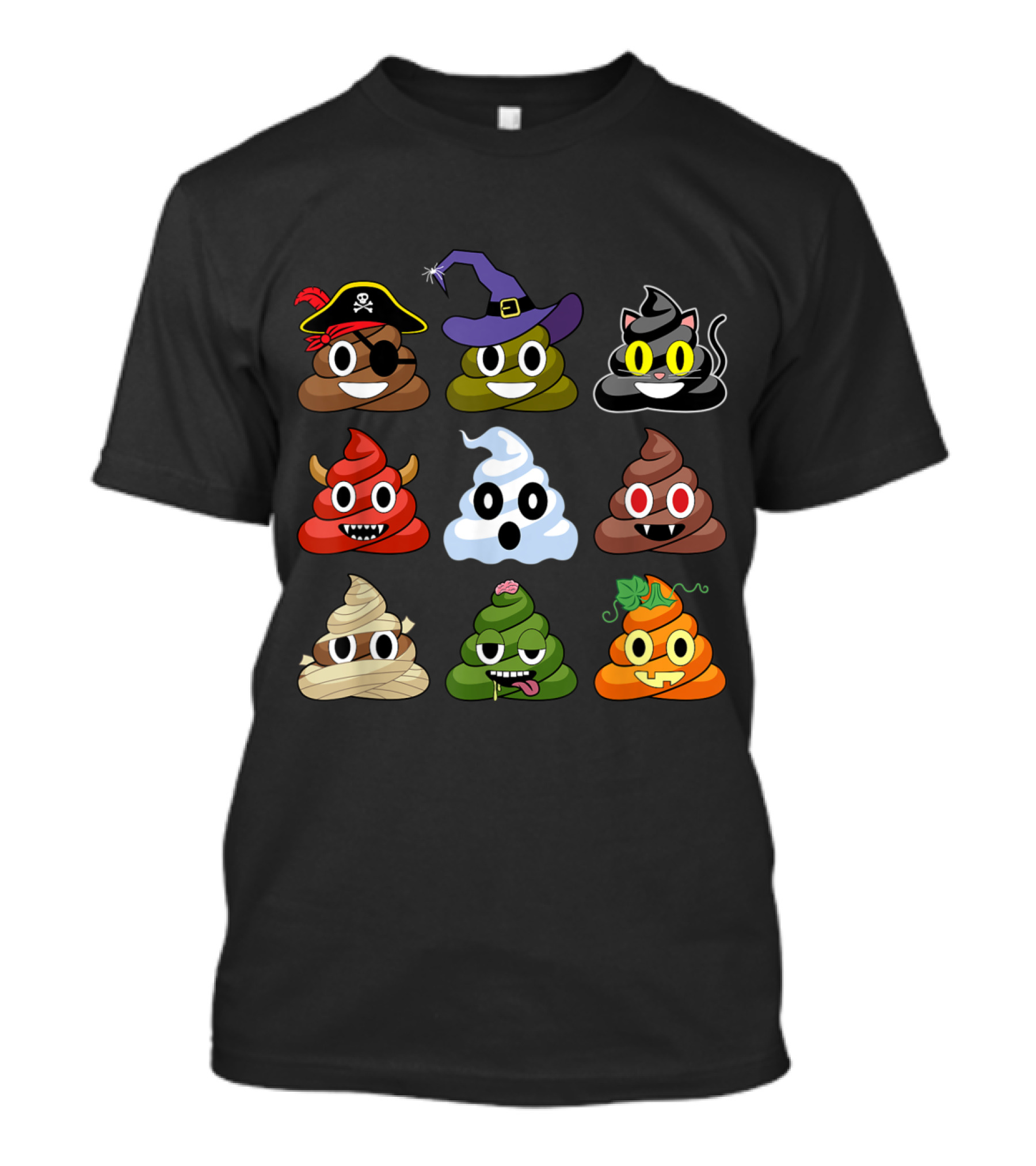 Halloween Pirate Witch Cat Devil Ghost Mummy Zombie Pumpkin Poop Emojis T-Shirt