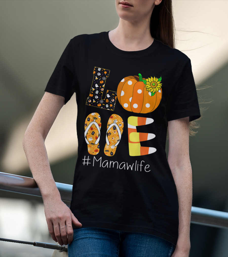 Love Pumpkin Sunflower Mamaw Life Halloween T-Shirt