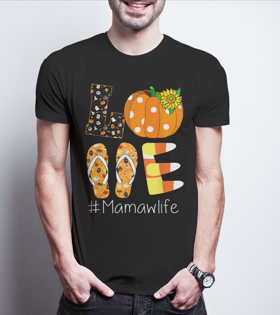 Love Pumpkin Sunflower Mamaw Life Halloween T-Shirt