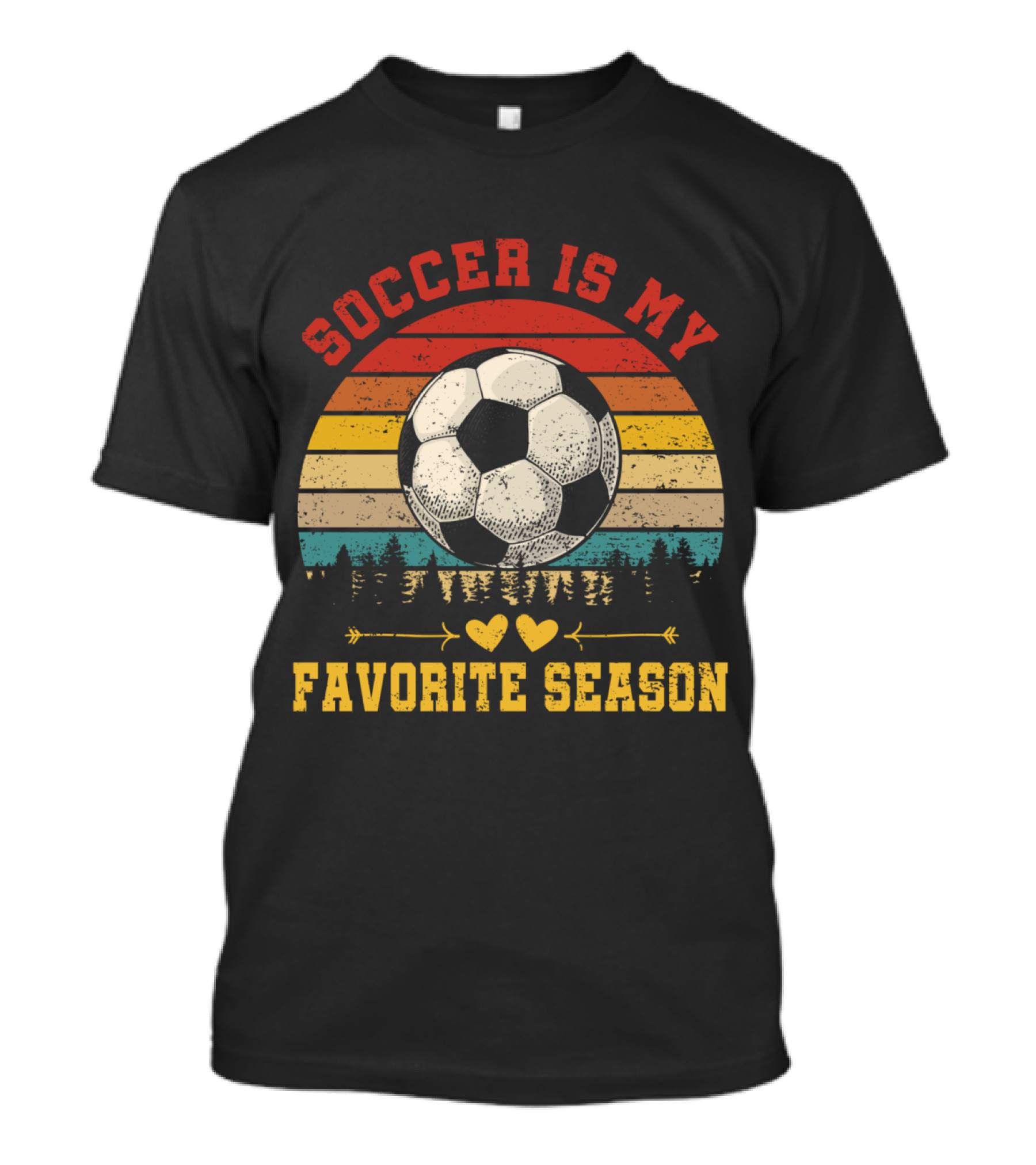 Soccer Is My Favorite Season Vintage Sunset Forest Soccer Ball T-Shirt